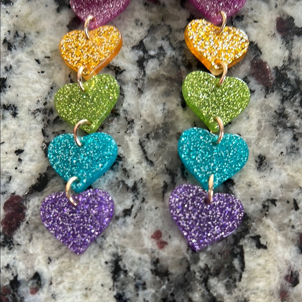 New Rainbow Heart Earrings - Picture 3 of 4